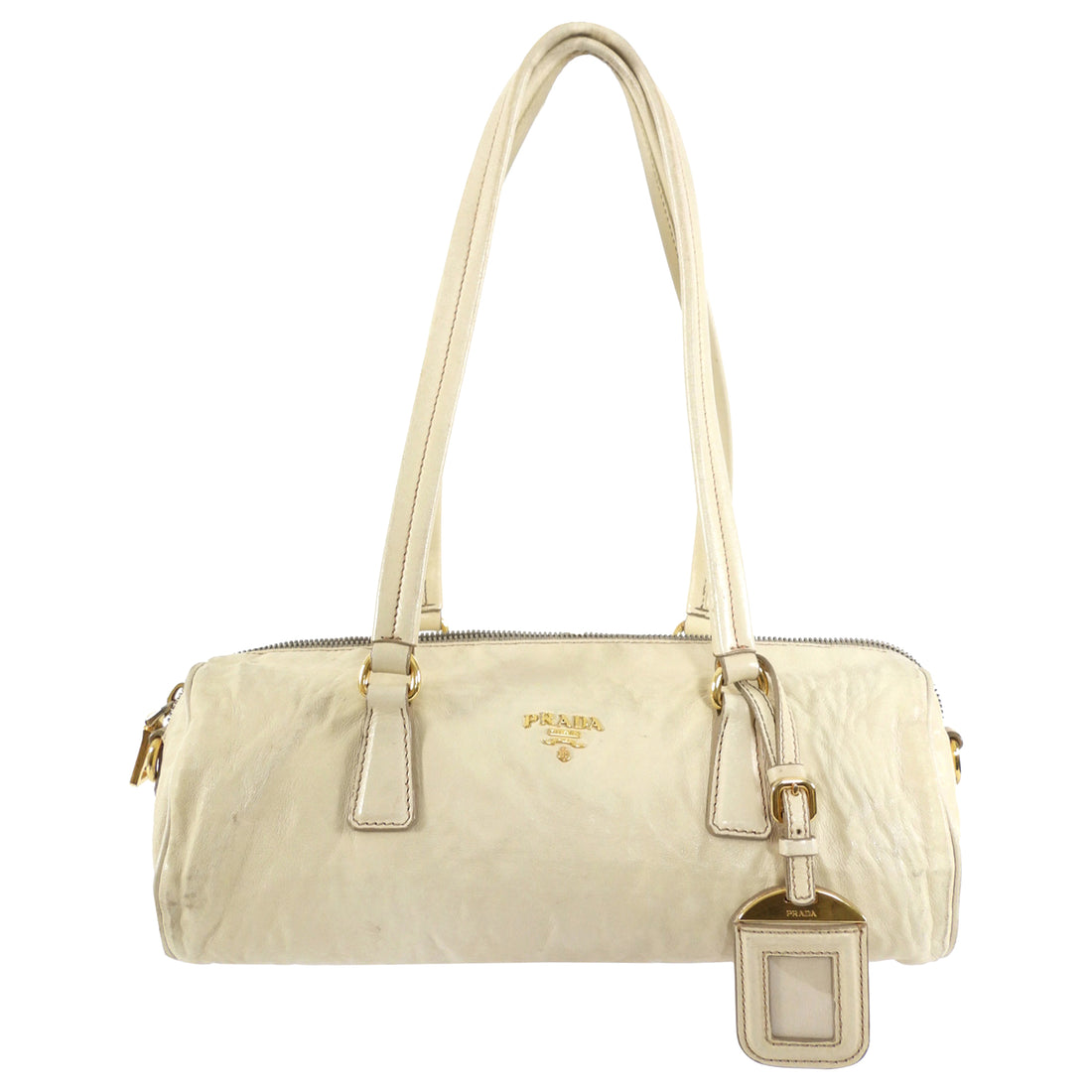 Prada Vintage Beige East West Aged Leather Barrel Bag