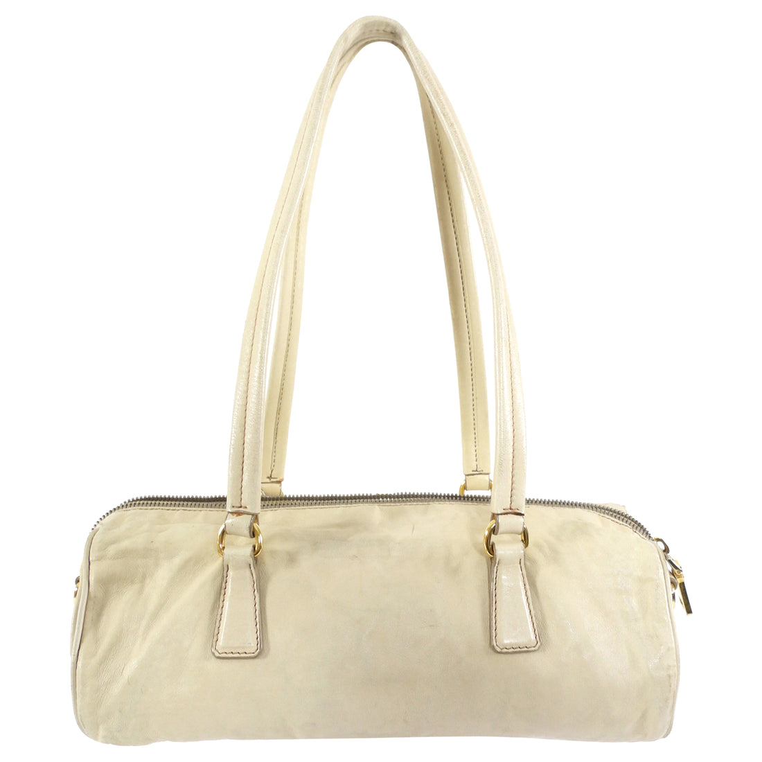 Prada Vintage Beige East West Aged Leather Barrel Bag