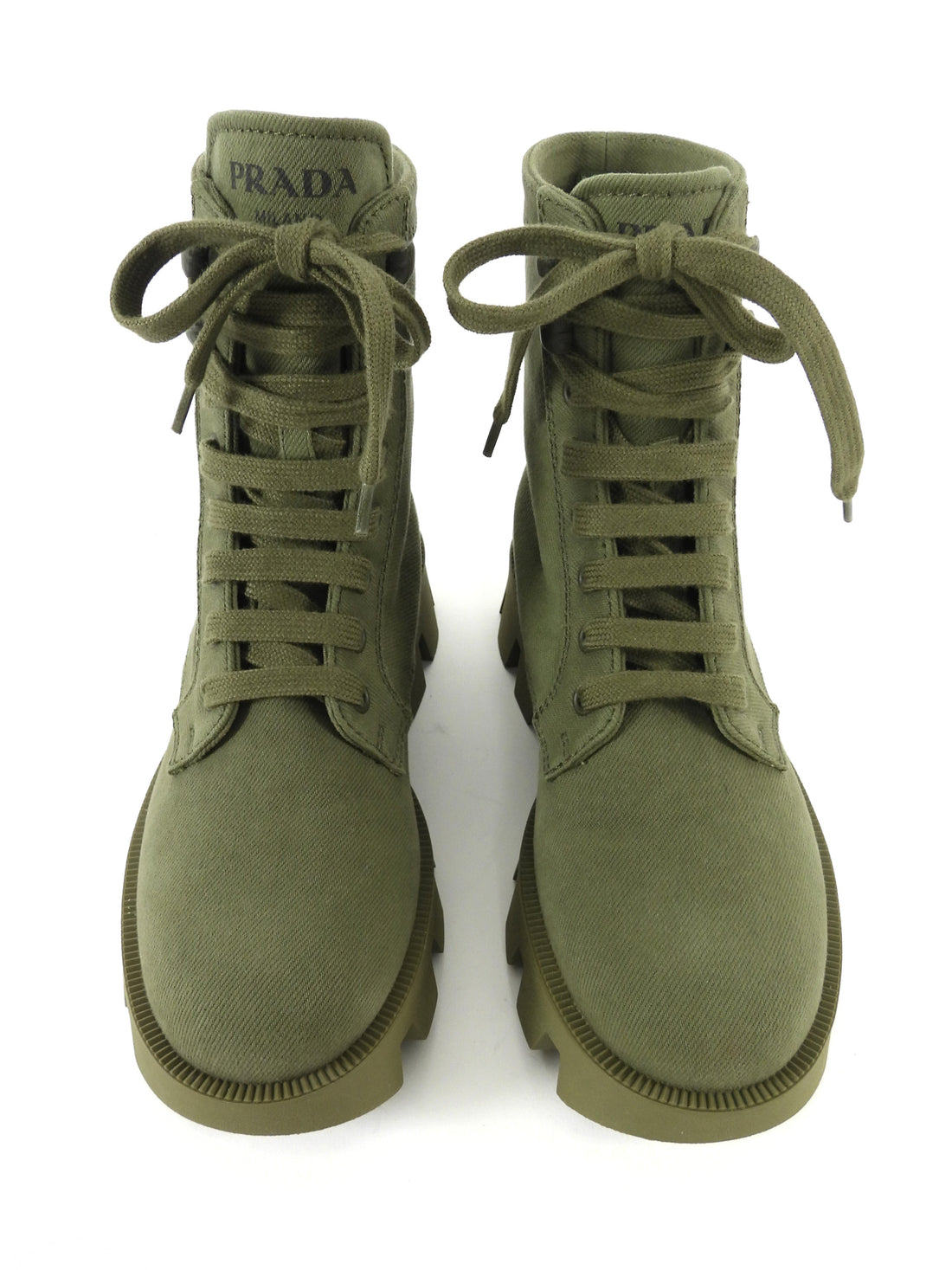 Prada Army Green Denim Canvas Combat Boots - 36