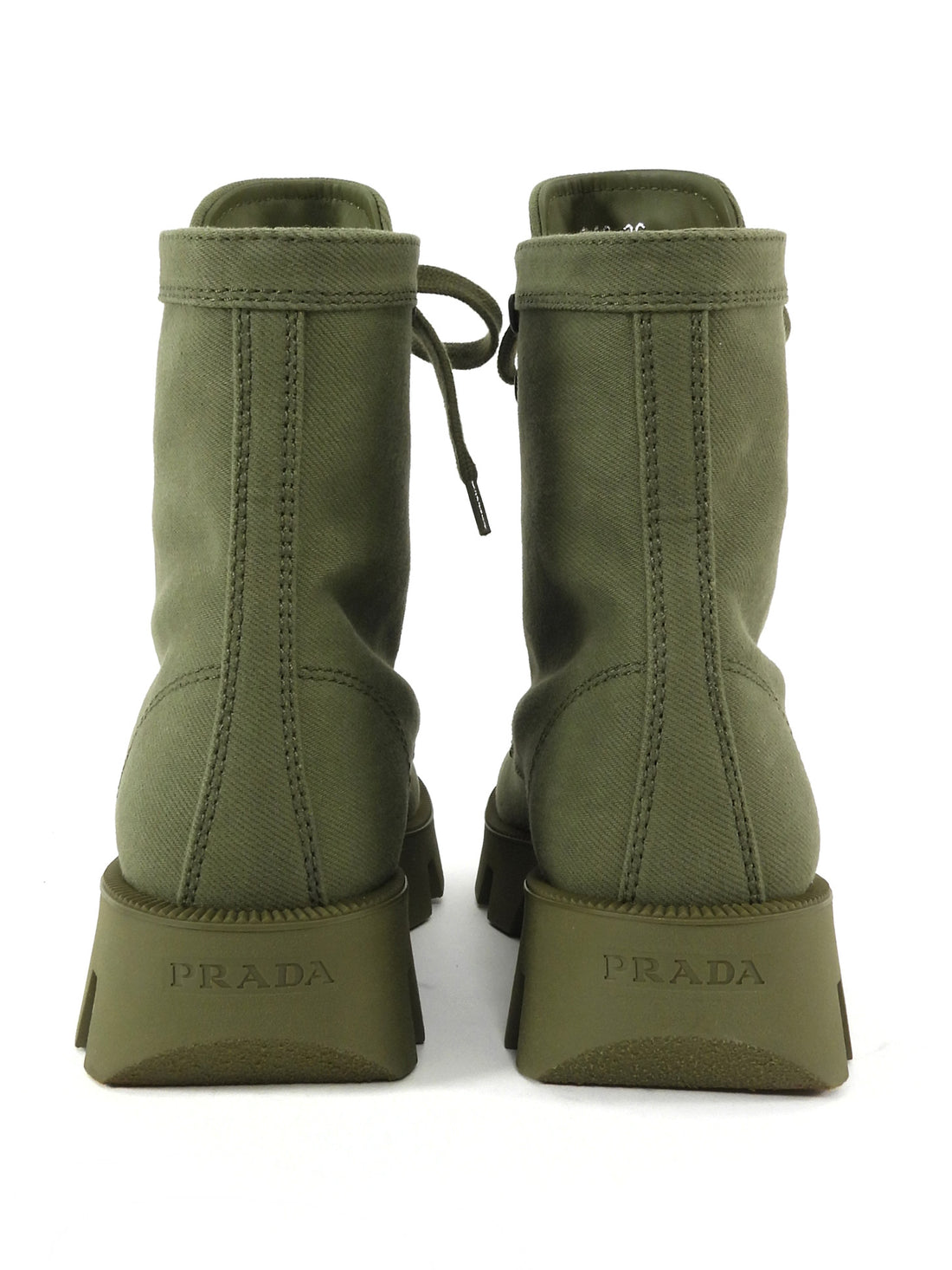 Prada Army Green Denim Canvas Combat Boots - 36