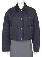 Prada Re-Nylon Navy and Brown Corduroy Padded Snap Field Jacket - IT 42 / 6