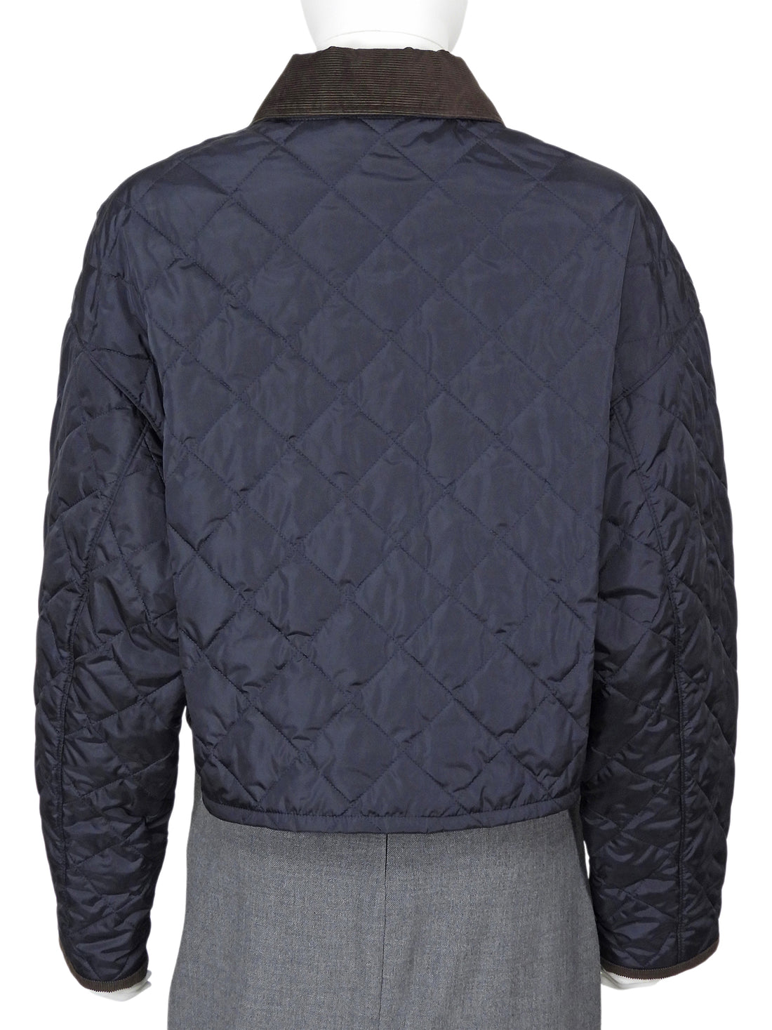 Prada Re-Nylon Navy and Brown Corduroy Padded Snap Field Jacket - IT 42 / 6