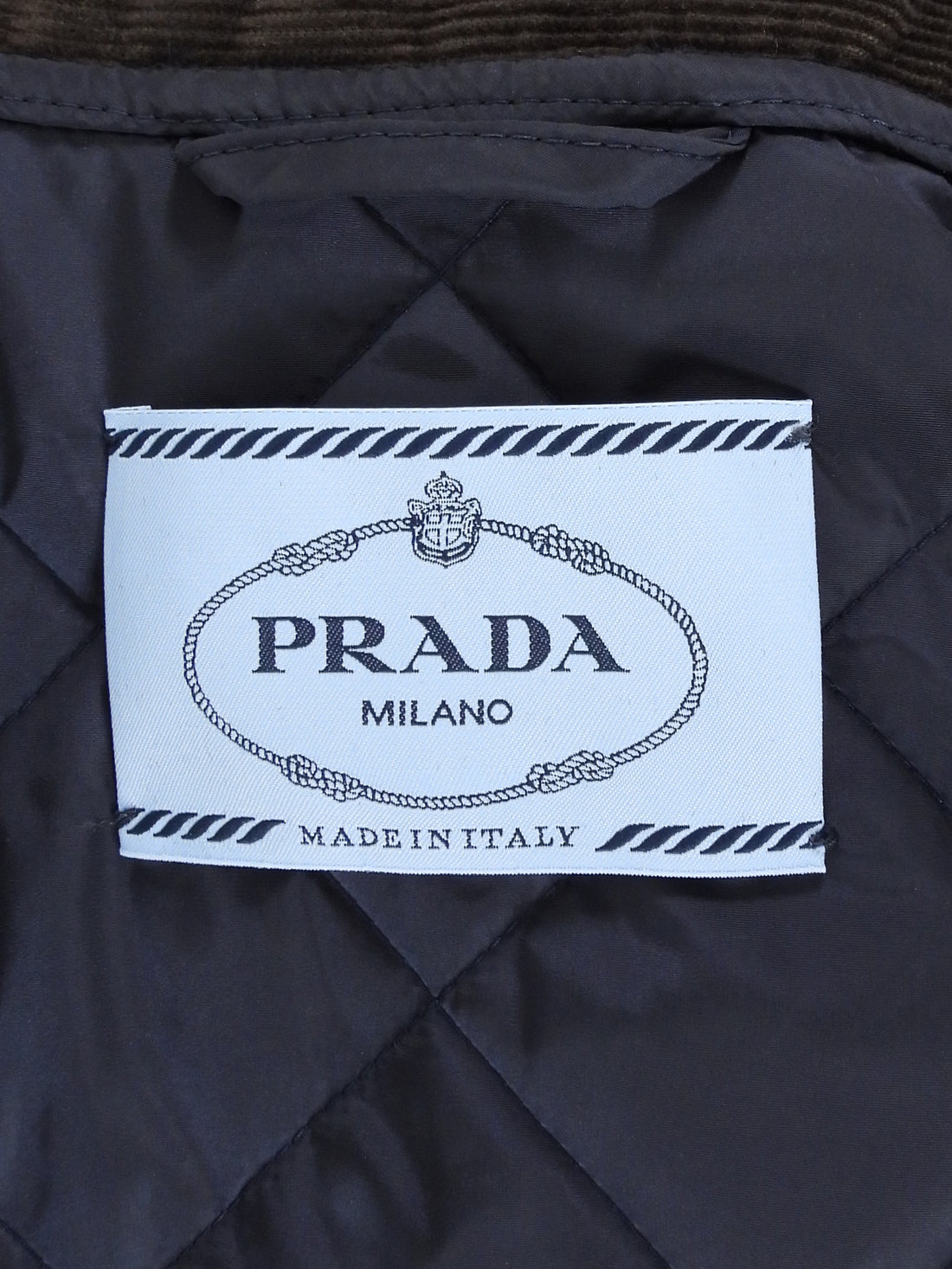 Prada Re-Nylon Navy and Brown Corduroy Padded Snap Field Jacket - IT 42 / 6