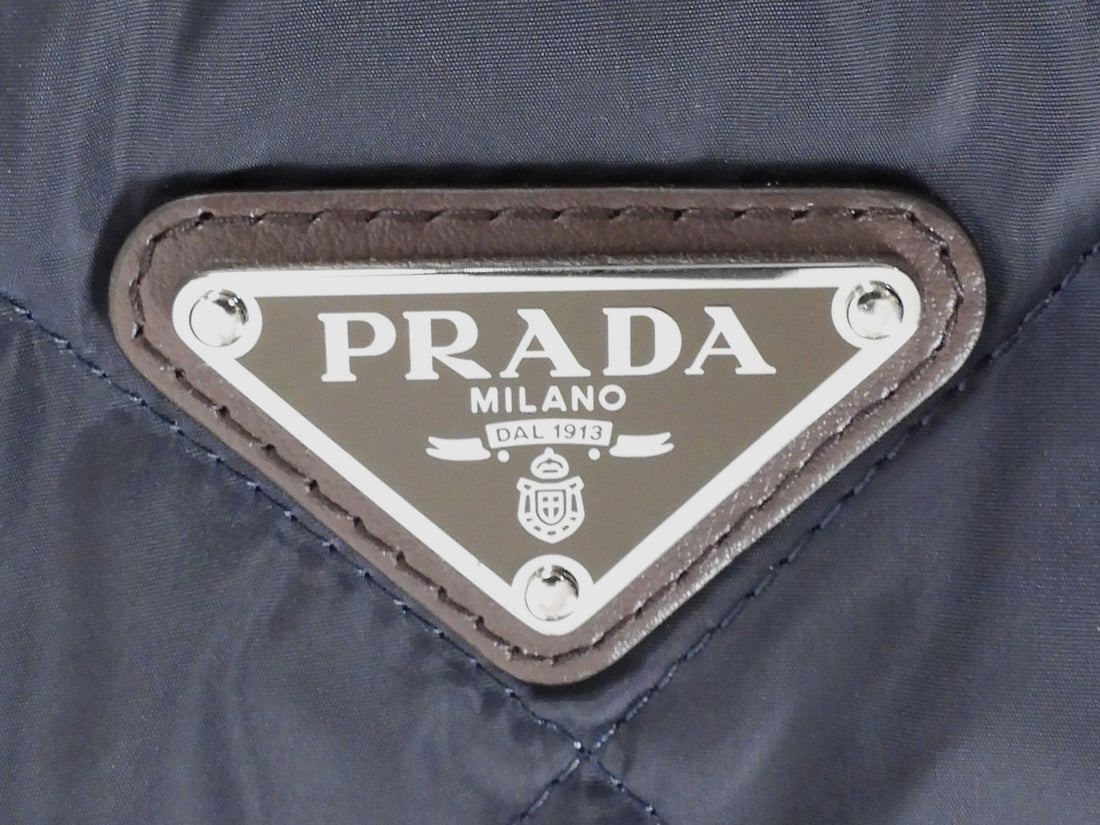 Prada Re-Nylon Navy and Brown Corduroy Padded Snap Field Jacket - IT 42 / 6