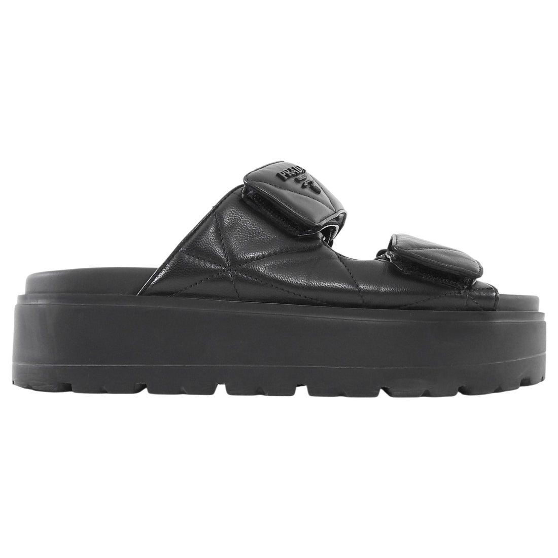 Prada Black Quilted Leather Double Strap Platform Slides - 35.5 (fits 37)