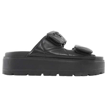 Prada Black Quilted Leather Double Strap Platform Slides - 35.5 (fits 37)