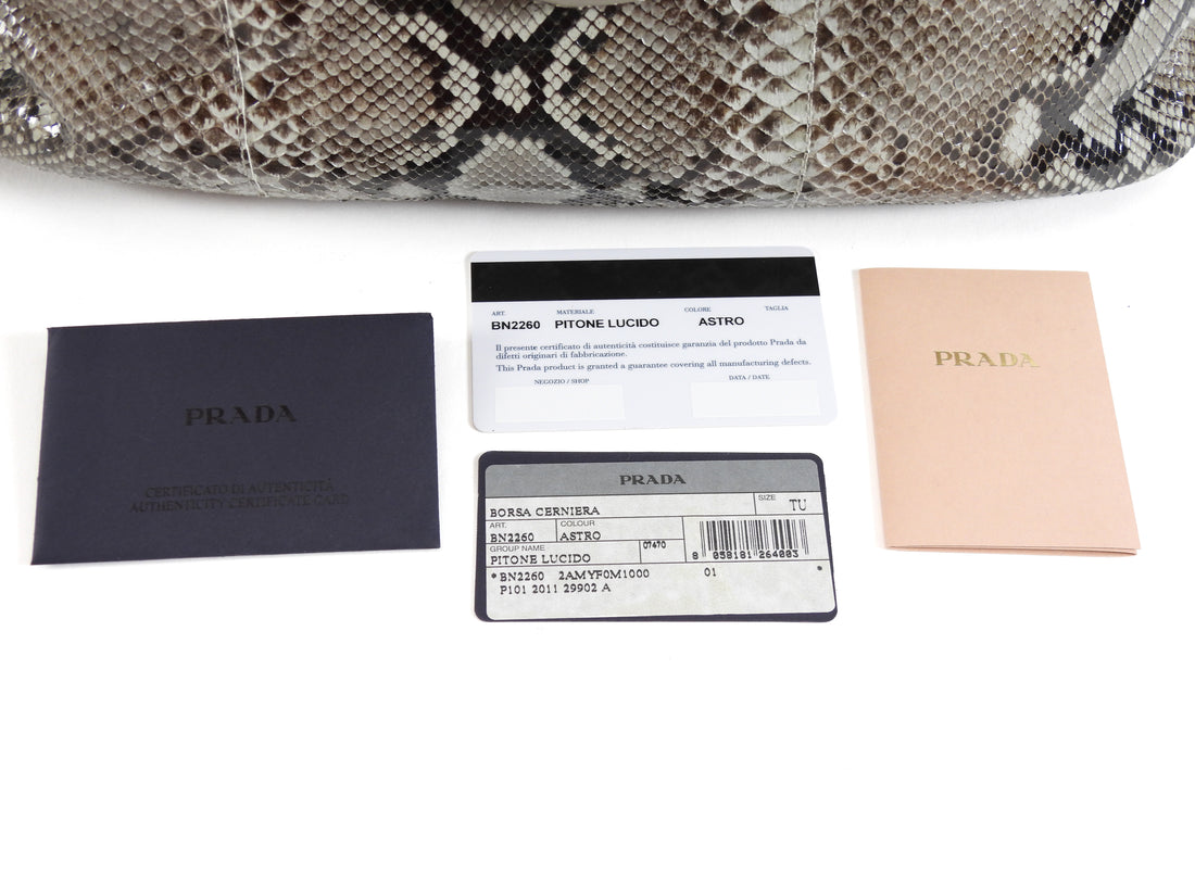 Prada Grey Brown Pitone Lucido Python Leather Ball Clasp Frame Bag
