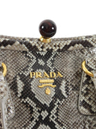 Prada Grey Brown Pitone Lucido Python Leather Ball Clasp Frame Bag