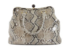 Prada Grey Brown Pitone Lucido Python Leather Ball Clasp Frame Bag