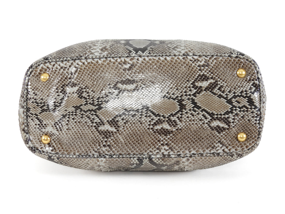 Prada Grey Brown Pitone Lucido Python Leather Ball Clasp Frame Bag