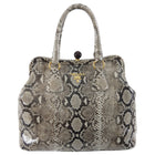 Prada Grey Brown Pitone Lucido Python Leather Ball Clasp Frame Bag
