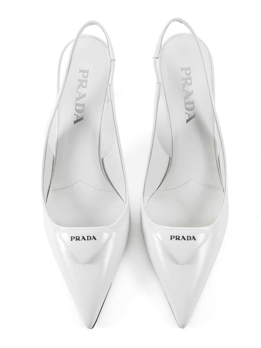 Prada White Brushed Leather Triangle Slingback Pumps - 38