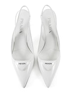 Prada White Brushed Leather Triangle Slingback Pumps - 38