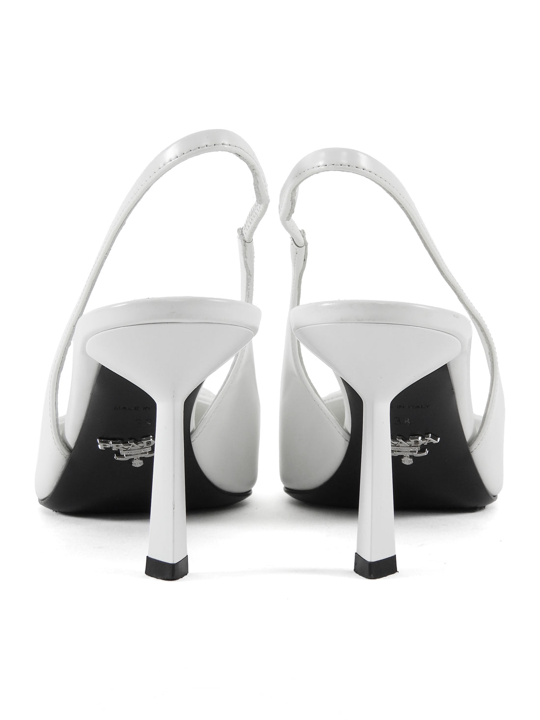 Prada White Brushed Leather Triangle Slingback Pumps - 38