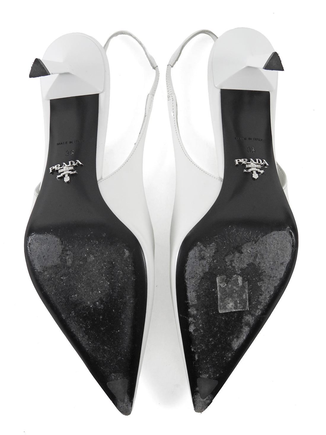 Prada White Brushed Leather Triangle Slingback Pumps - 38