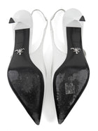 Prada White Brushed Leather Triangle Slingback Pumps - 38