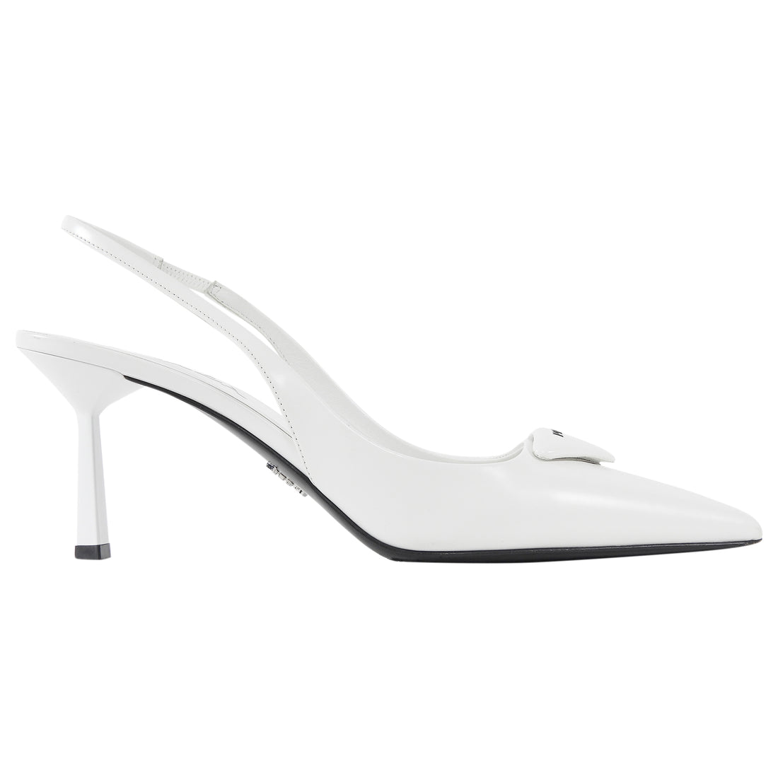 Prada White Brushed Leather Triangle Slingback Pumps - 38