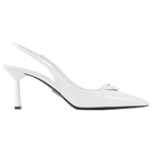 Prada White Brushed Leather Triangle Slingback Pumps - 38