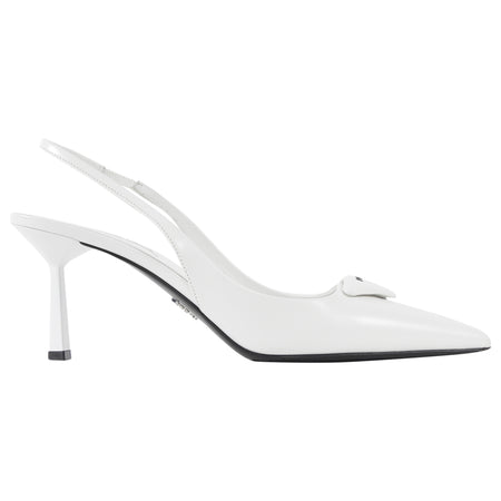 Prada White Brushed Leather Triangle Slingback Pumps - 38
