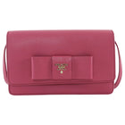 Prada Pink Saffiano Lux Leather Bow Embellished Wallet On Strap