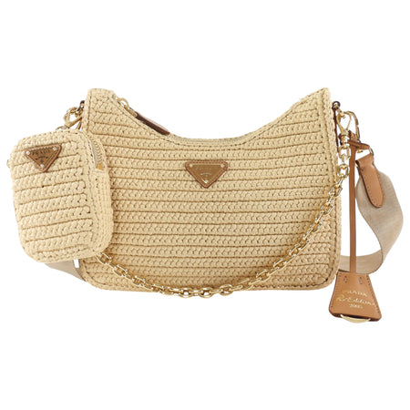 Prada Natrual Raffia Crochet Re-Edition 2005 Two-Way Crossdbody Bag
