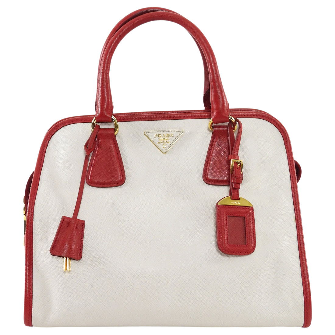Prada Red Ivory Bicolor Saffiano Leather Handbag