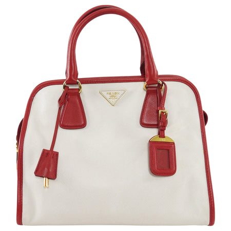 Prada Red Ivory Bicolor Saffiano Leather Handbag