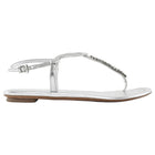 Prada Silver Metallic Leather Crystal Embellished Flat Thong T-Strap Sandals - 36