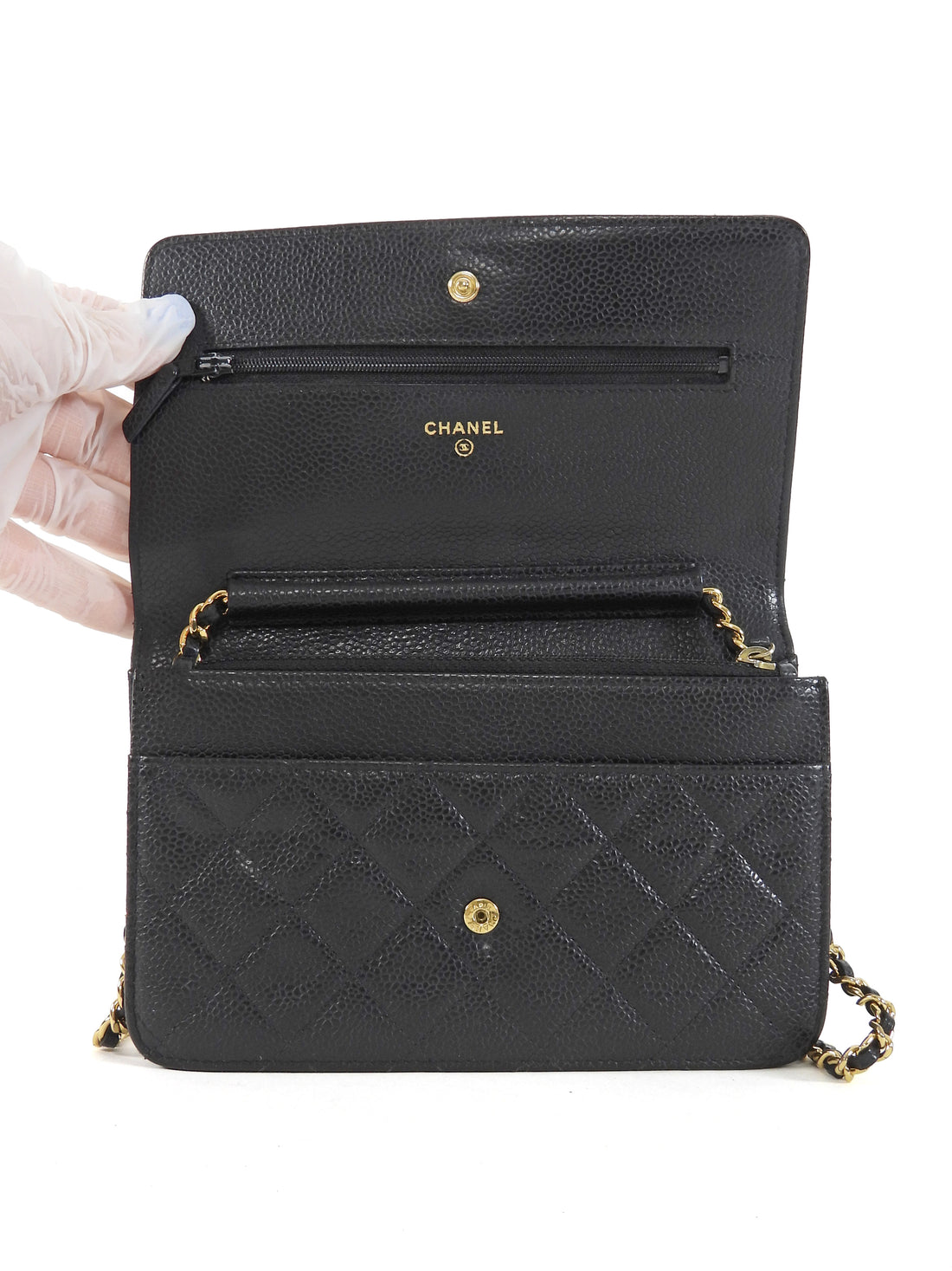 Chanel Black Caviar Leather CC Classic Wallet on Chain GHW