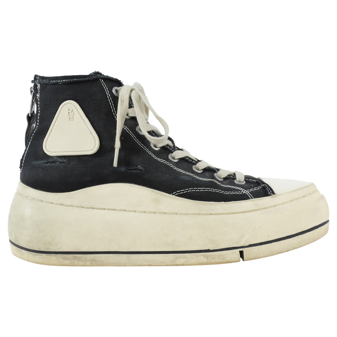 R13 Faded Black Distressed Canvas Kurt High Top Platform Sneakers - 9
