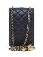 Chanel Dark Midnight Navy Vertical Coco Pearl Crush Leather Flap Phone Holder Bag
