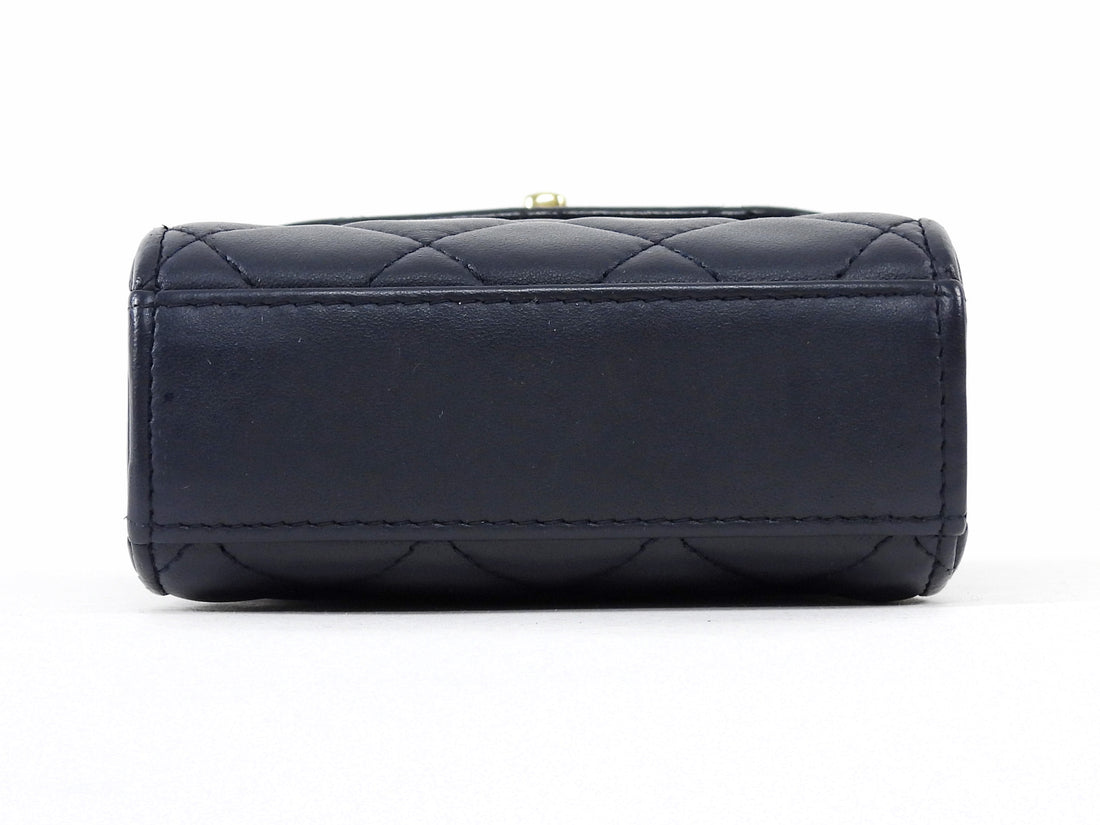 Chanel Dark Midnight Navy Vertical Coco Pearl Crush Leather Flap Phone Holder Bag