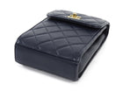 Chanel Dark Midnight Navy Vertical Coco Pearl Crush Leather Flap Phone Holder Bag