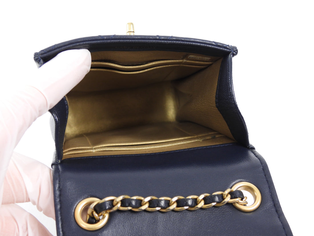 Chanel Dark Midnight Navy Vertical Coco Pearl Crush Leather Flap Phone Holder Bag