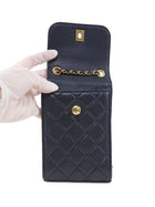 Chanel Dark Midnight Navy Vertical Coco Pearl Crush Leather Flap Phone Holder Bag