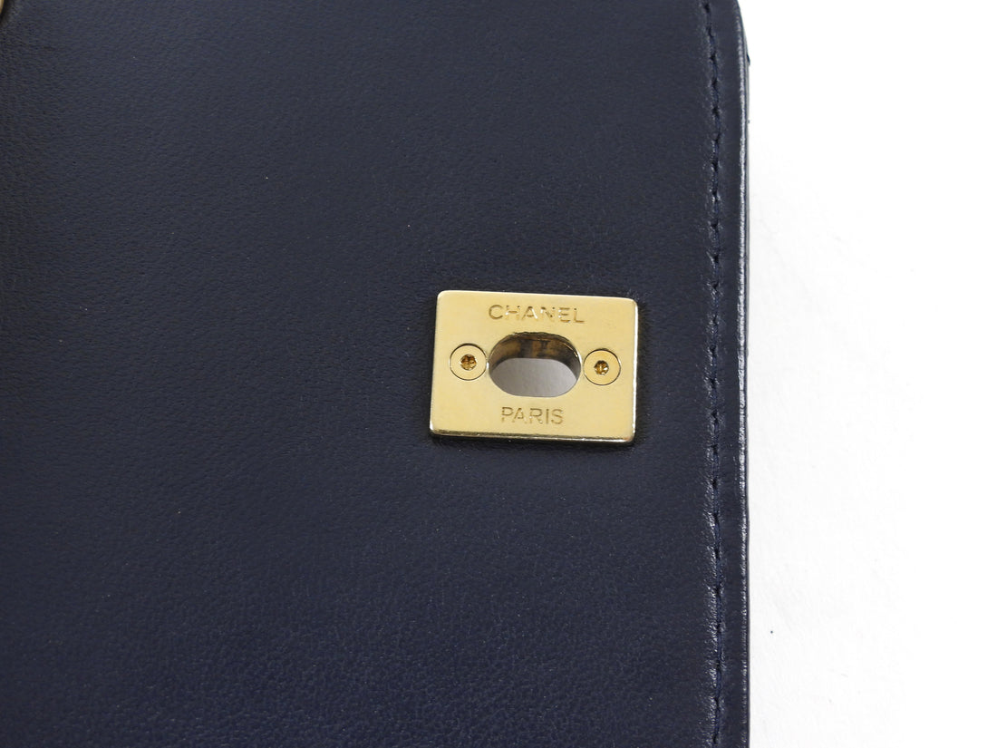 Chanel Dark Midnight Navy Vertical Coco Pearl Crush Leather Flap Phone Holder Bag