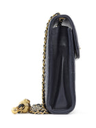 Chanel Dark Midnight Navy Vertical Coco Pearl Crush Leather Flap Phone Holder Bag