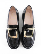 Roger Vivier Black Glossed Leather Viv Rangers Buckle Loafers - 39.5