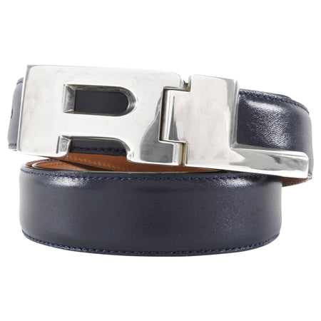 Ralph Lauren Sterling Silver RL Initial Navy Leather Belt - 85 / 34