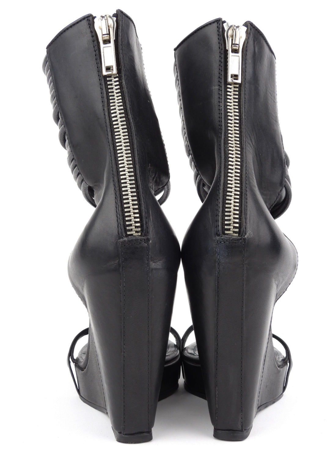 Rick Owens Spring 2012 Black Leather Wedge Platform Sandals - 40 IT