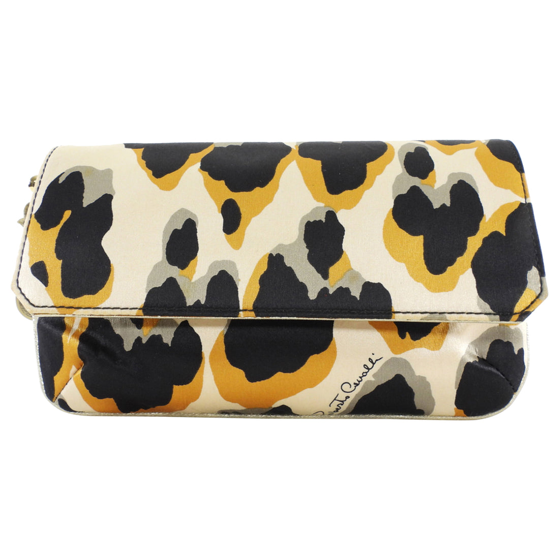 Roberto Cavalli Leopard Satin Leather Lined Mini Clutch Bag Mini