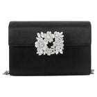 Roger Vivier Black Silver RV Bouquet Flower Strass Buckle Black Satin Bag