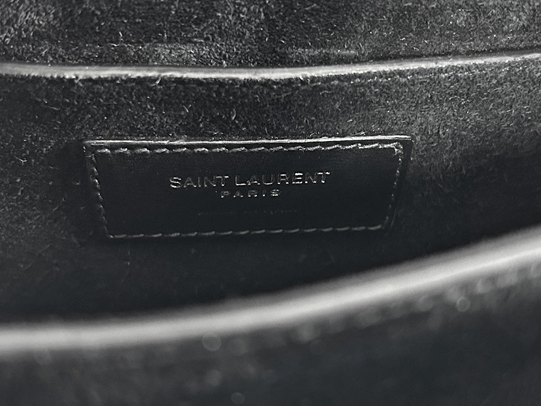 Saint Laurent Mini Cassandra Canvas and Black Leather Top Handle Bag