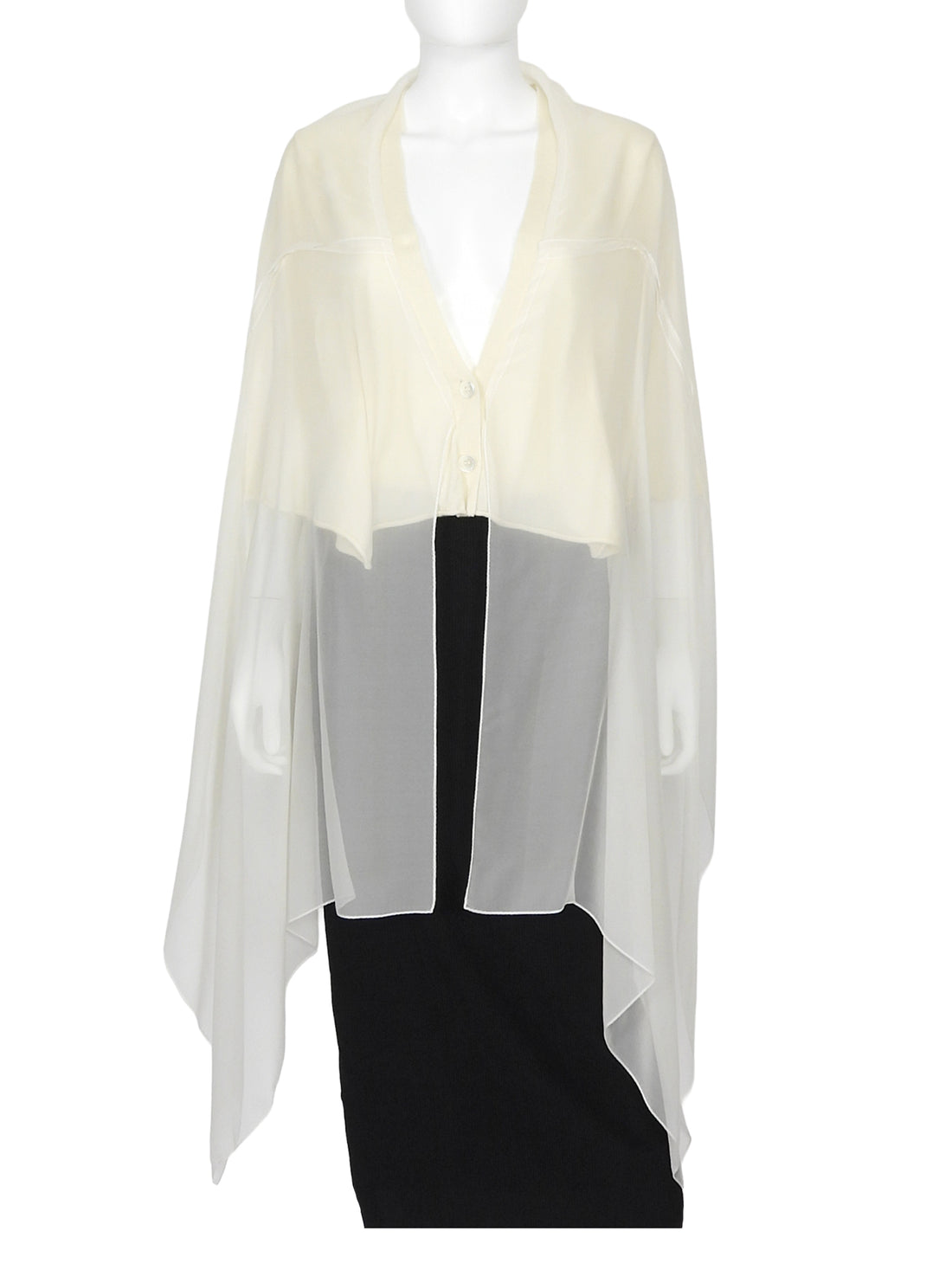 Sacai Ivory Sheer Silk overlay Knit Cape - O/S