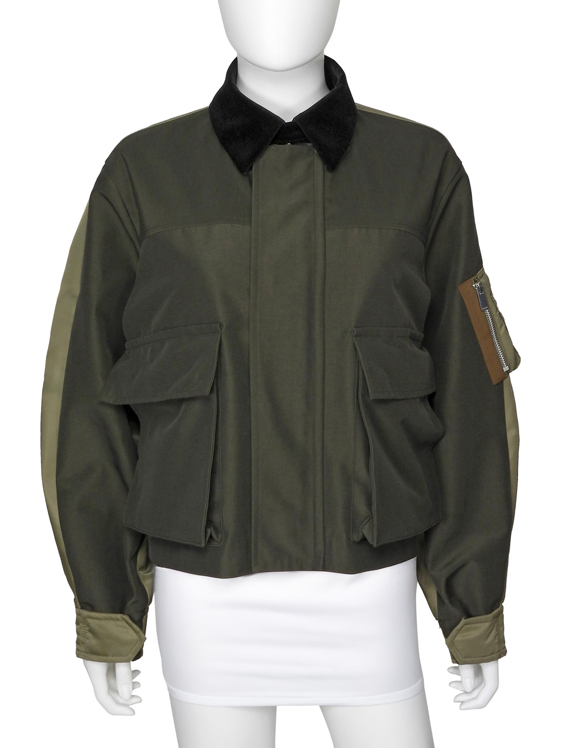 Sacai Army Green Mixed Media Cropped Jacket - 2 / M