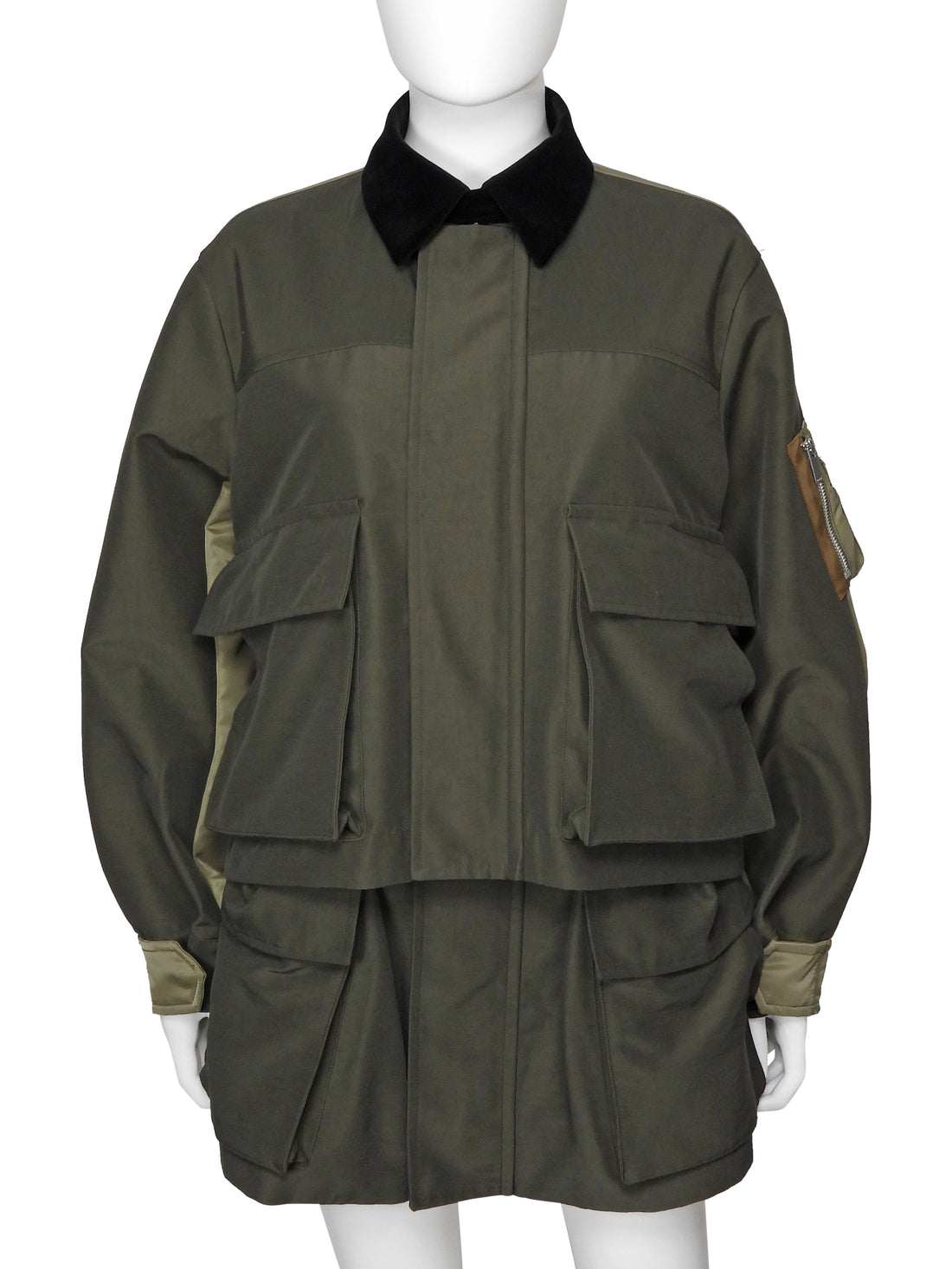 Sacai Army Green Mixed Media Cropped Jacket - 2 / M