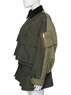 Sacai Army Green Mixed Media Cropped Jacket - 2 / M
