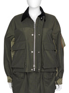 Sacai Army Green Mixed Media Cropped Jacket - 2 / M