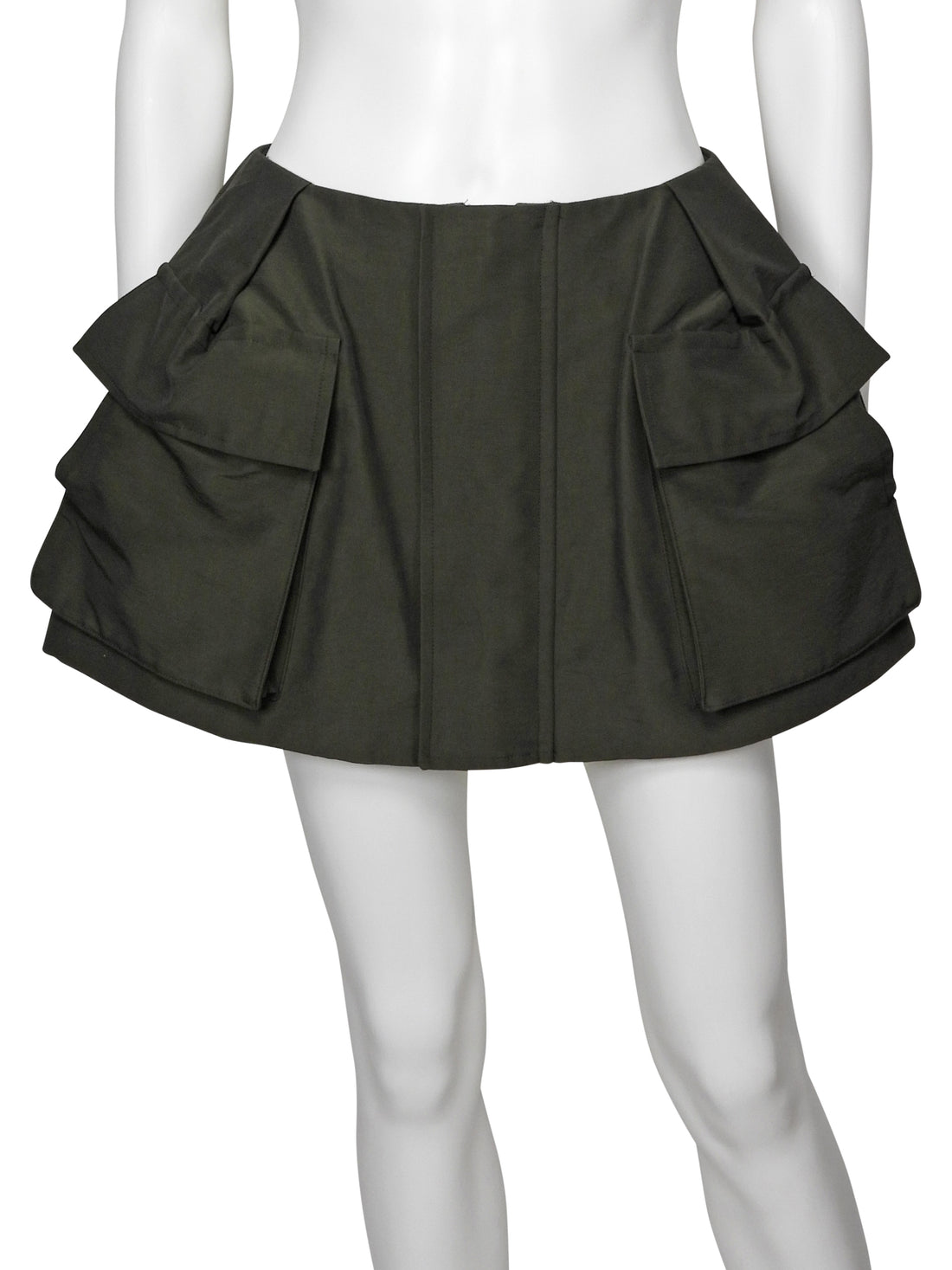 Sacai Army Green Cargo Mini Grosgrain Flare Skort - XS / 1