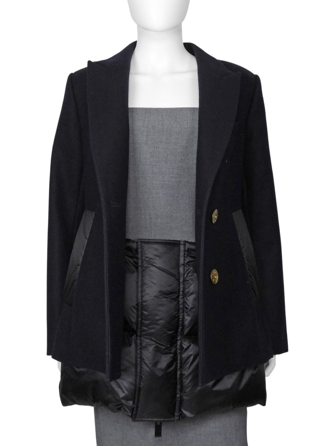 Sacai Navy Wool Melton Nylon Puffer Combo Jacket - JP 3 / L